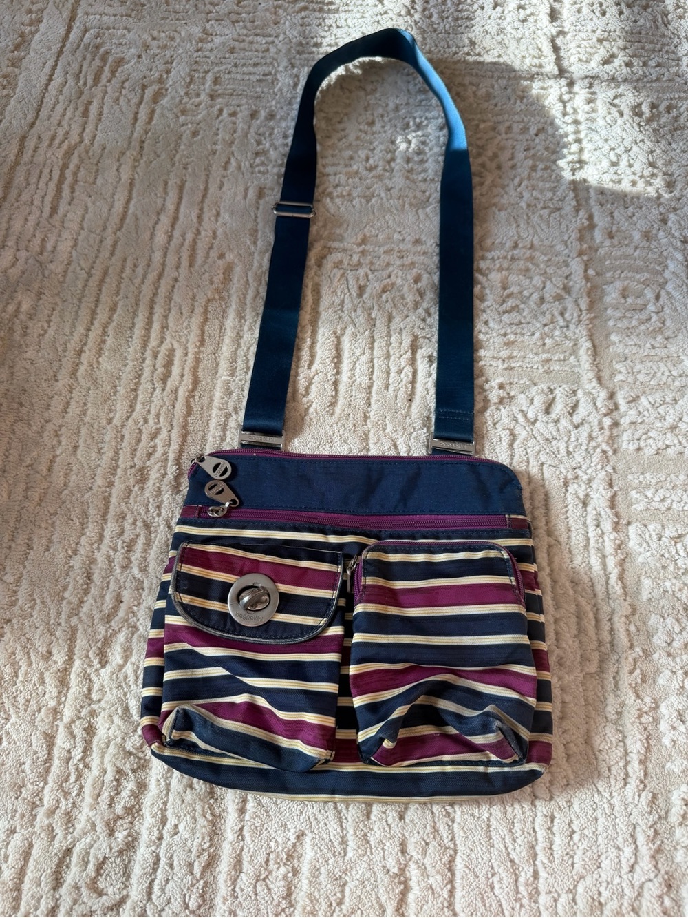 Baggallini Striped Crossbody Shoulder Bag in Navy, Burgundy and Cream